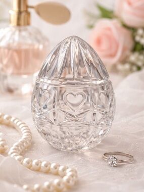 Bohemia Czech Lead Crystal Heart Cut Egg Paperweight Vanity Decor